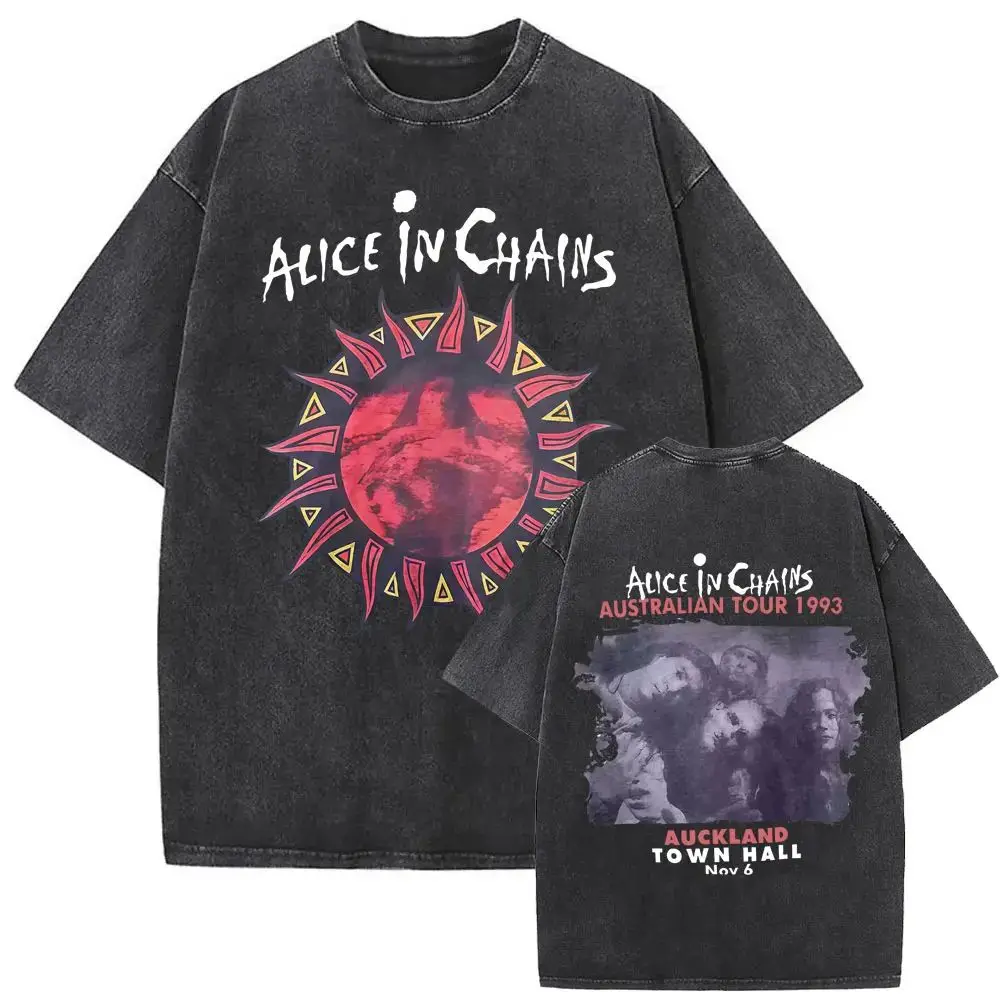New in Top & Tees Mens T-Shirt Camisetas Rock Band Alice in Chains Dirt Washed Vintage Short Sleeved Round Neck Y2k Tshirt image 3