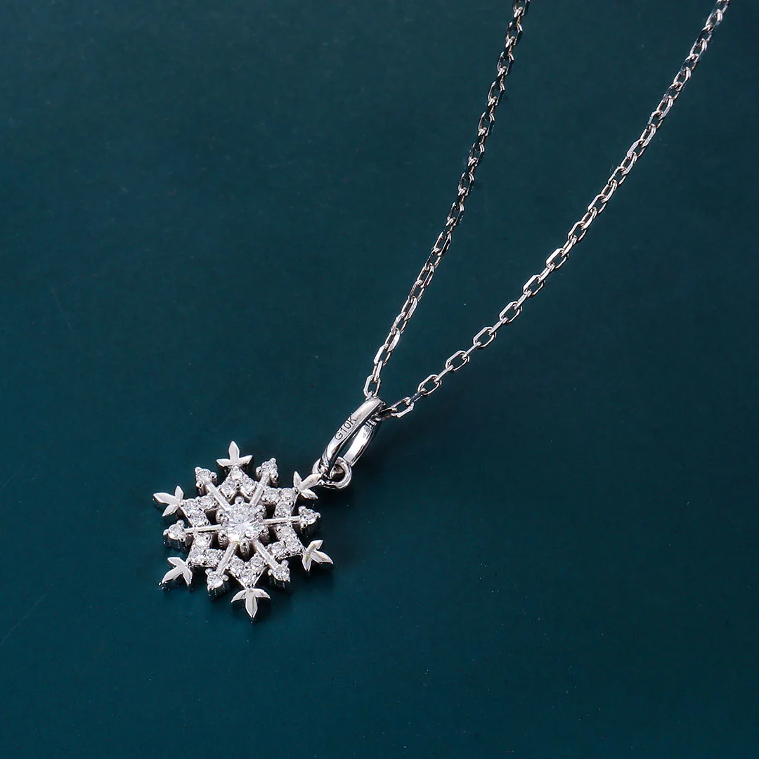 Provence 10K 14K gold Shiny Snowflake Charms Necklace lab grown diamond snow Pendant Necklace Charm Birthday Party Gift Couple