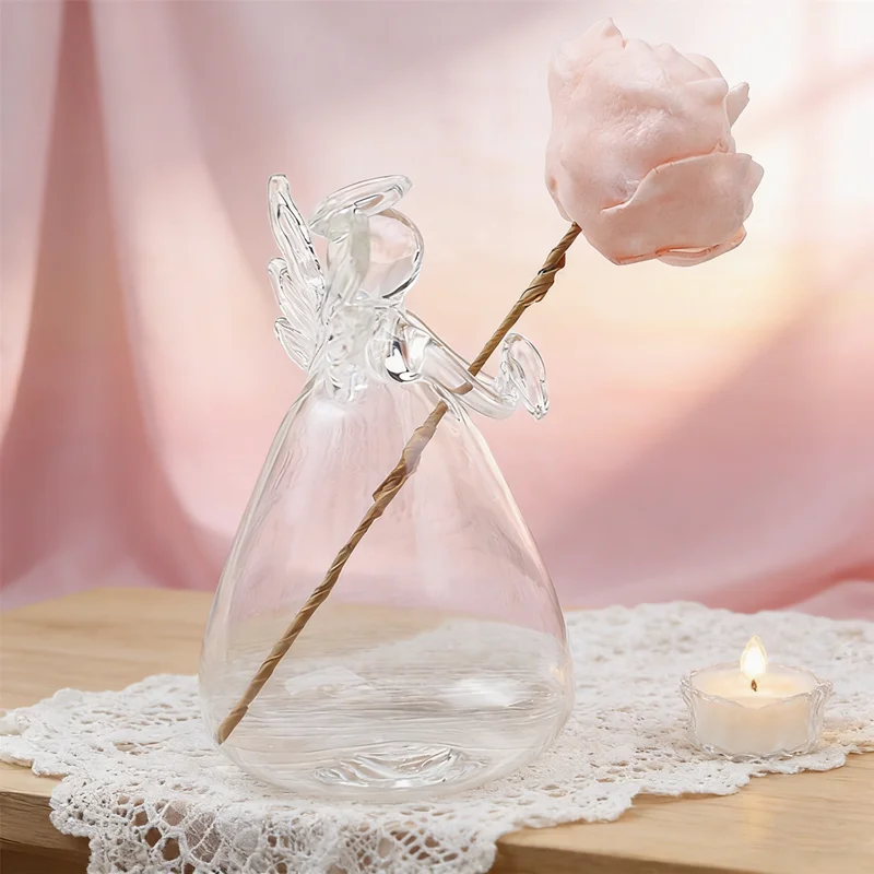 Hanging Glass Flower Vase in Angel Design Create a Fairy Garden with This Clear Planter, Perfect for Patios, Balconies or Walls