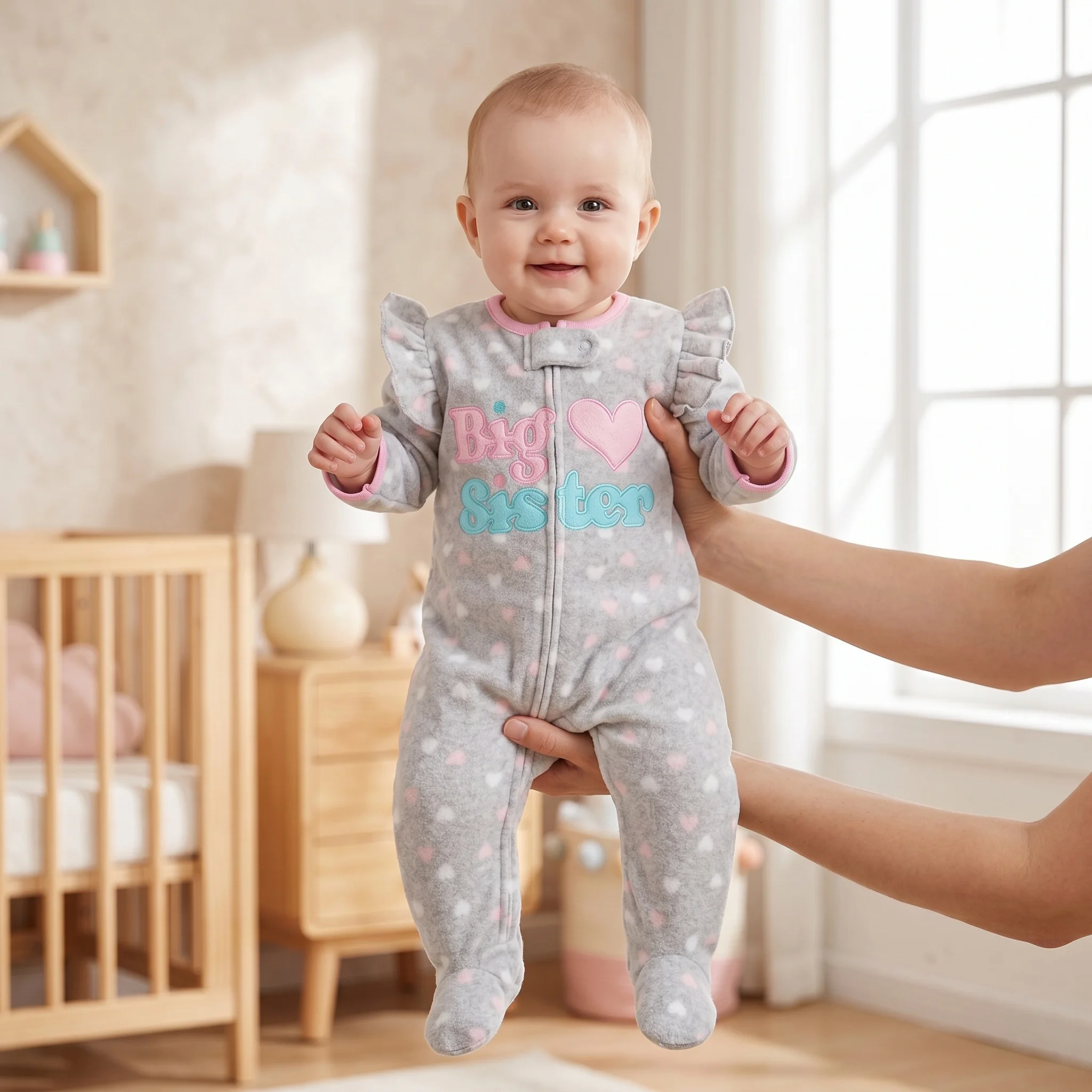 Baby-Mädchen Polar-Fleece Strampler mit Füßen, Herz-Polka-Dot-Druck, Niedliche Tier- und Buchstaben-Stickerei, Reißverschluss-Overall, Herbst-Winter-Babykleidung – Detail 5
