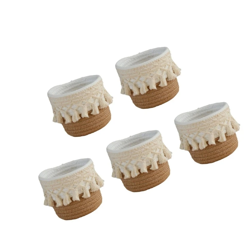 5 個デスクオーガナイザーペンホルダー綿ロープ織バスケット化粧ブラシホルダー