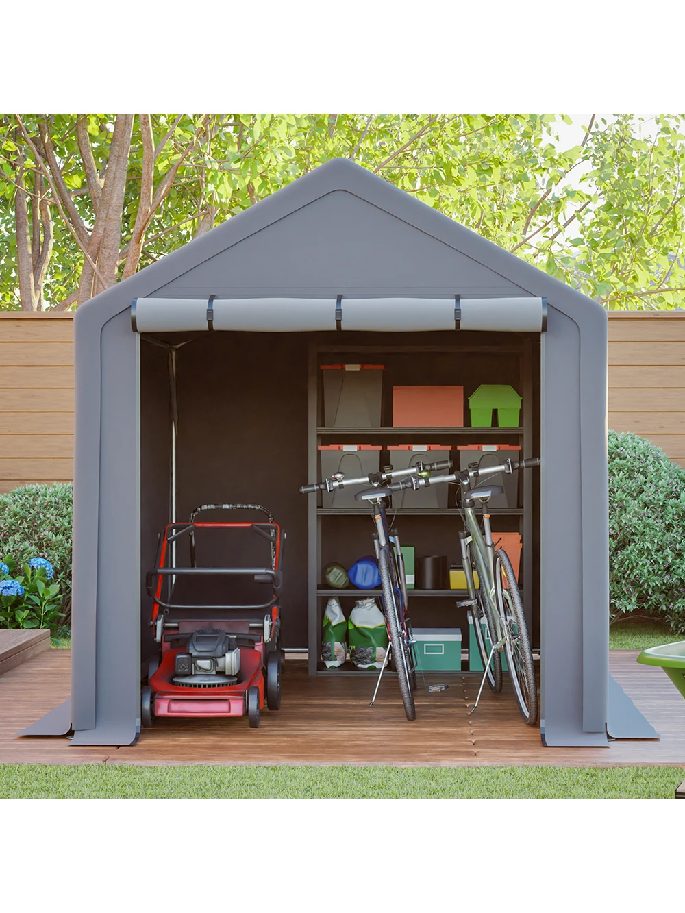 190×296×200cm Lagerzelt, tragbare Carport-Garage mit aufrollbaren Reißverschlusstüren, wasserdichtes, UV-beständiges Garagenzelt für Autos, Boote, Werkzeuge, Motorräder