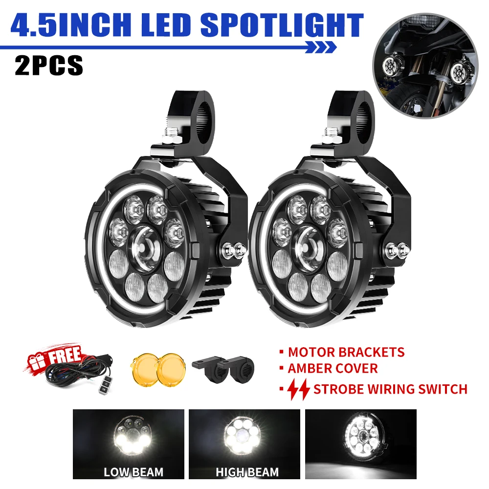 UNISHINE 4.5 "Ronde Motorfiets LED Koplamp Wit Amber DRL Hoge Dimlicht Strobe Spotlight Dimmer Offroad LED Licht