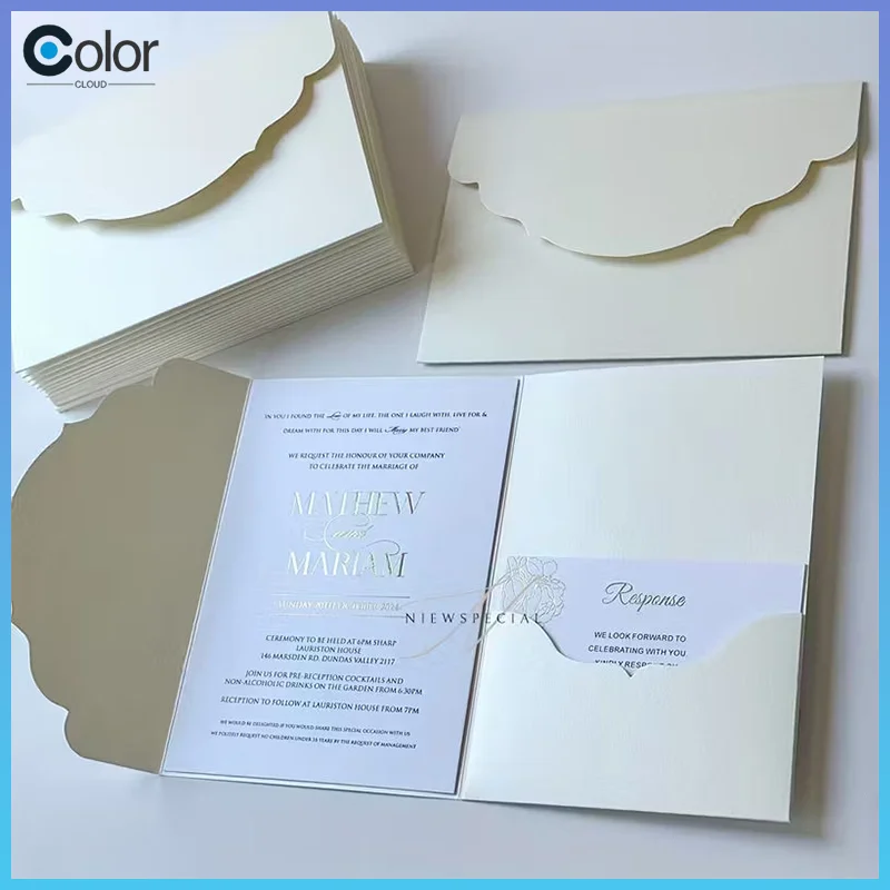 50 oder 100 Stück Blanko-Taschenkarten, Einladungskarten zum Selbermachen, Hochzeitspapierumschläge, DIY-Einladung, individuelle Einladung, Perlmutt, Elfenbein