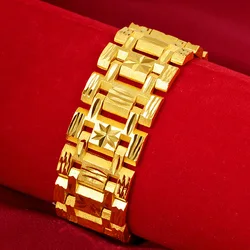 Luxury 18K Gold Bracelet for Unisex Wedding Engagement Fashion Jewelry Widen Watch Chain Bracelet Not Fade Fine Jewelry Gifts