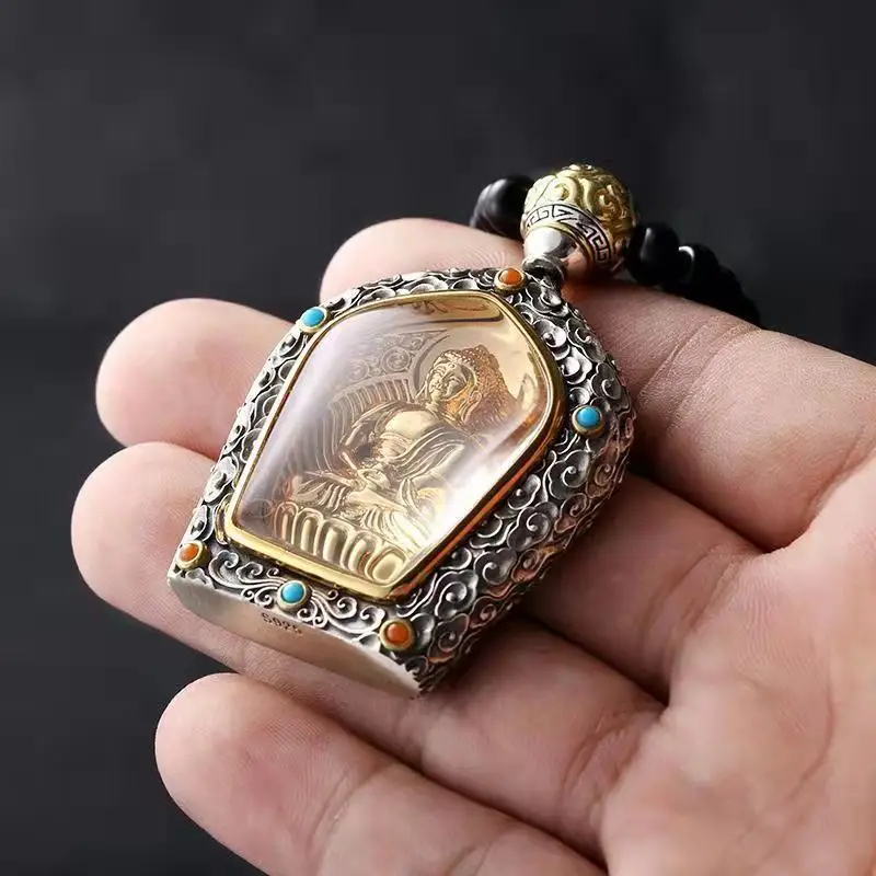 Special Offer # Asia Thailand Buddhist Tibetan Silver Buddha  Amitabha safety Effective protection Amulet Bring good luck