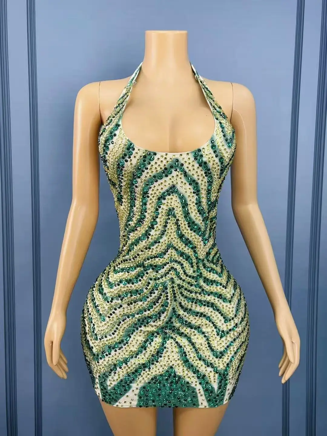 Seksowna świecąca bandażowa sukienka z kryształkami bez pleców dla kobiet Urodziny Świętuj wieczorowy strój Codzienna podróż Kostium sceniczny