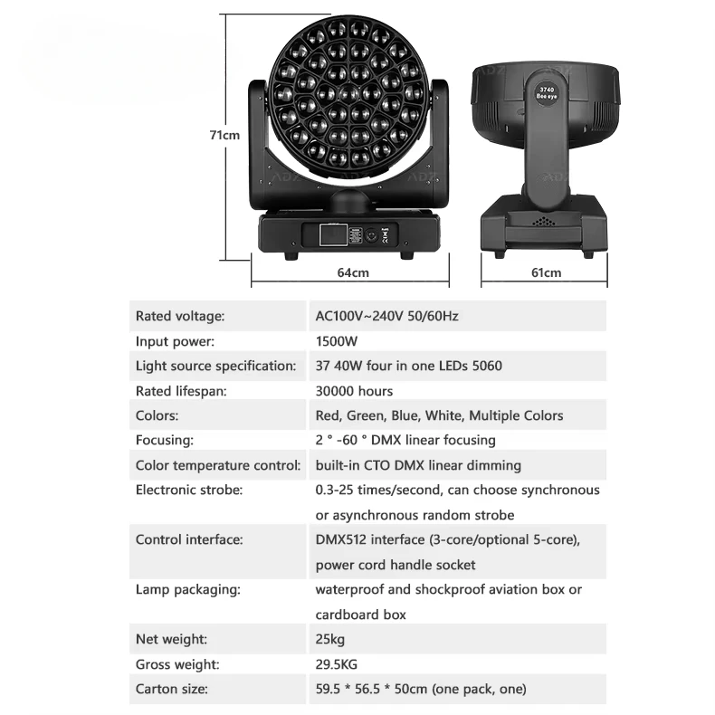 ADZ 37X40W 4in1 Zoom Beam Moving Head LED Stage Lights DMX512 RGBW Bee Eye ZOOM Wash Light Rainbow Effect Source Party Stage