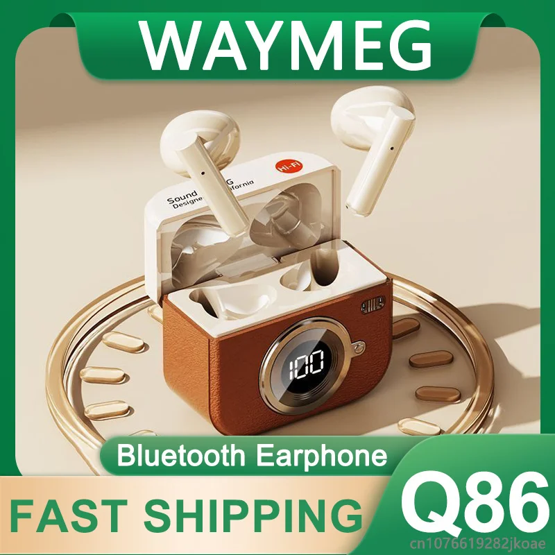New Q86 Wireless Bluetooth 5.4 Headphone Waterproof Sports Retro Earbuds Power LED Digital Display Earphones Game Music Headsets