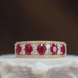 Exquisite Vintage Ruby Rings for Women Classic Design Red Gemstone Inlay Diamonds Engagement Ring Wedding Jewelry Gift