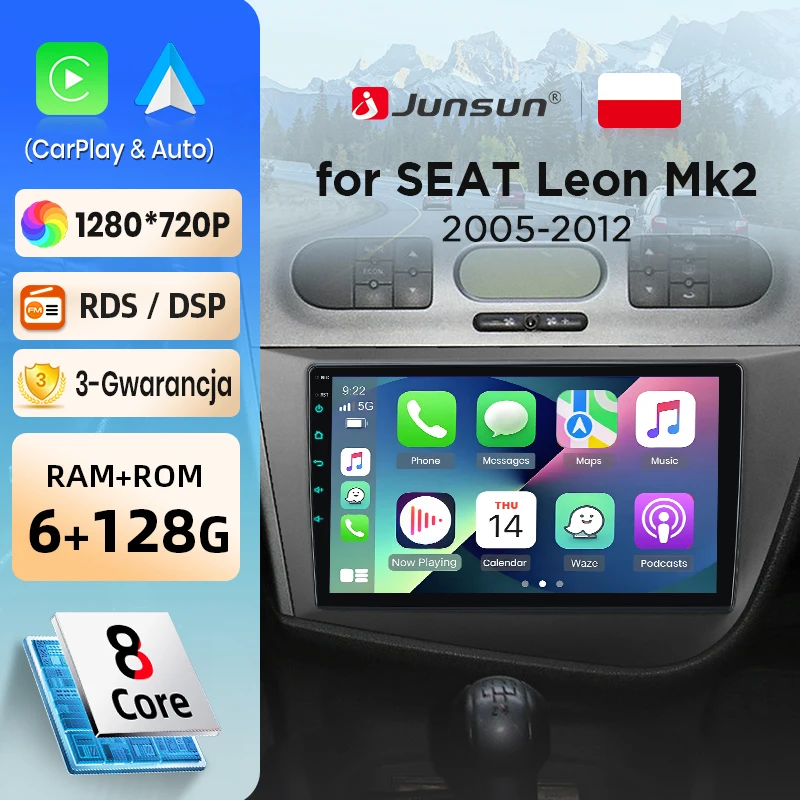 Autoradio Junsun sans fil CarPlay Android Auto pour SEAT Leon Mk2 2005-2012, systèmes intelligents DSP SWC RDS GPS FM BT