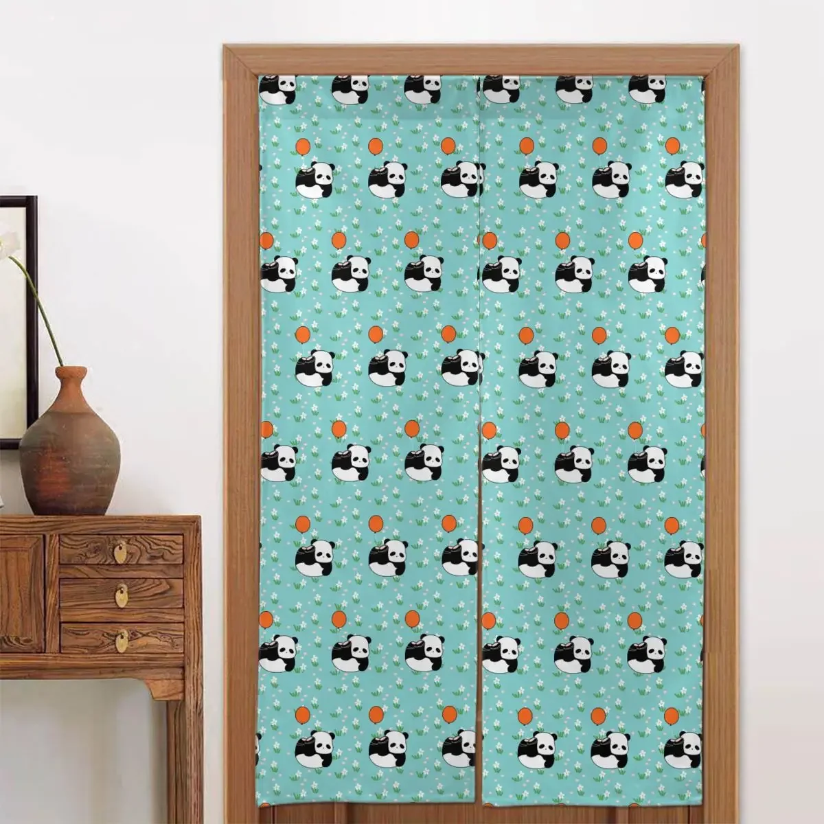 DIY Custom Door Two Identical Fabric Curtains Pandas With Balloons Suitable For Home Offices Restaurants Dining Rooms Windows