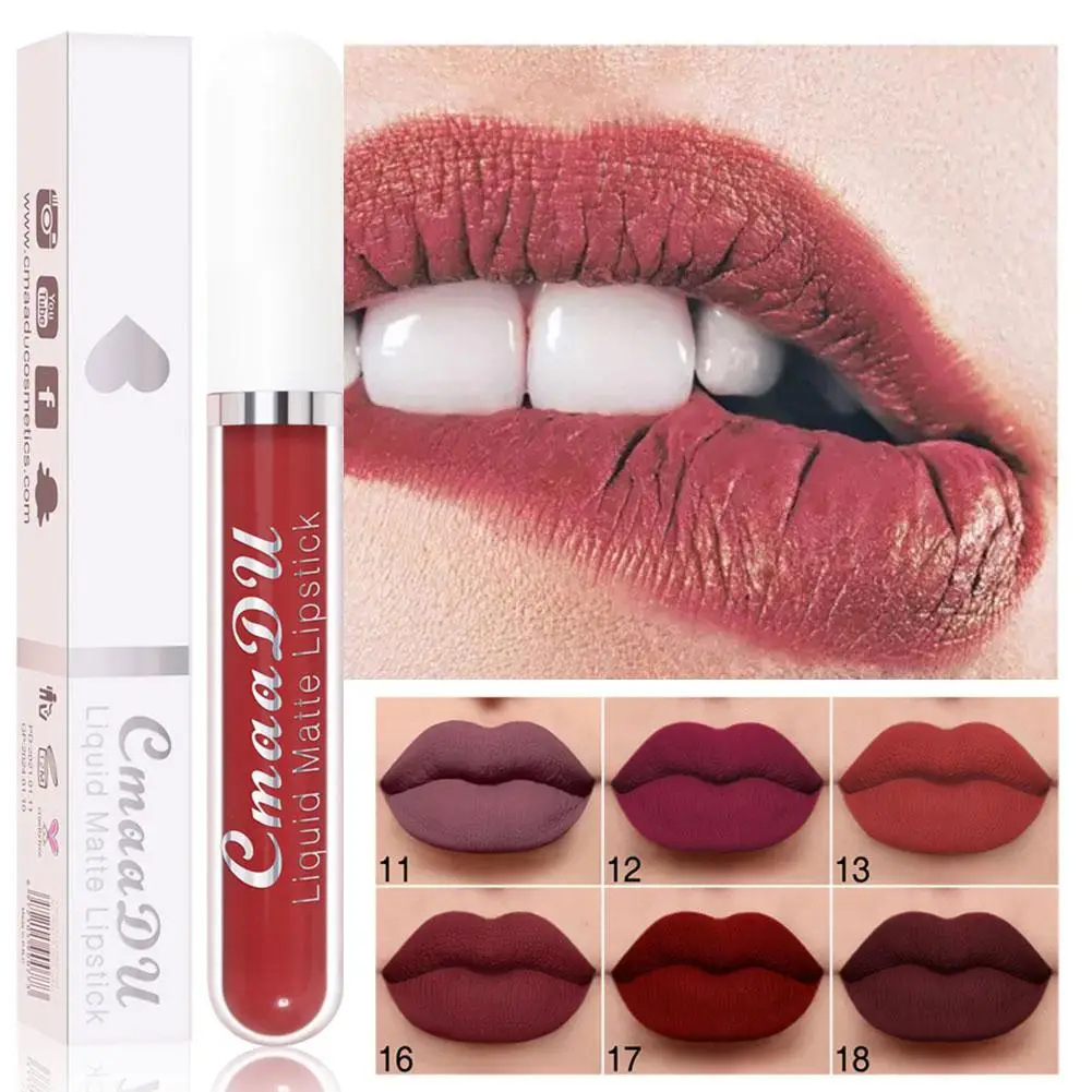 18 Farben wasserdichter matter Lippenstift lange letzte sexy Frauen feuchtigkeit spendende Lip gloss Antihaft-Lippen tönung Make-up-Kosmetik für fema a0e0