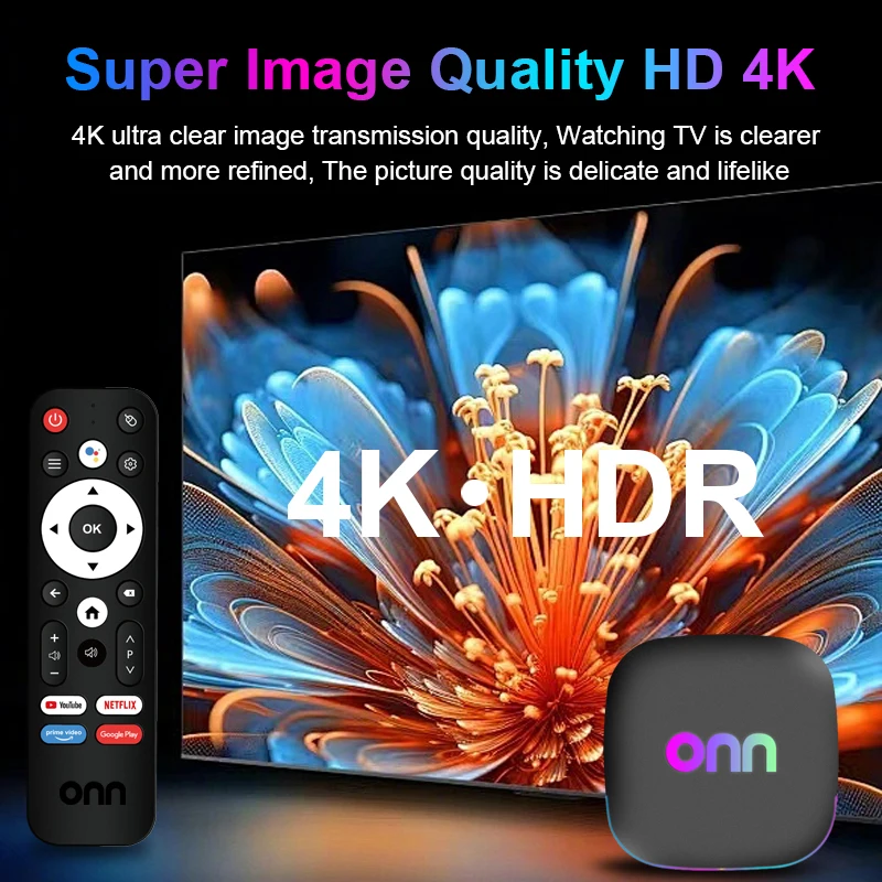 ONN Budget Android Streaming Box 8GB RAM 128GB Flash WiFi6 2.4G/5G BT5.4 4K HDMI2.0 Voice Remote Home Theater TV Box view 5