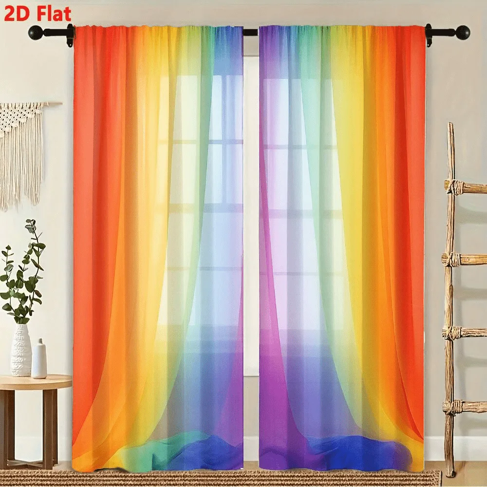 

2Pcs Curtains, Vibrant Rainbow Gradient Pattern Window Drapes for Bedroom Room Decor Decoration Window Treatment. ﻿