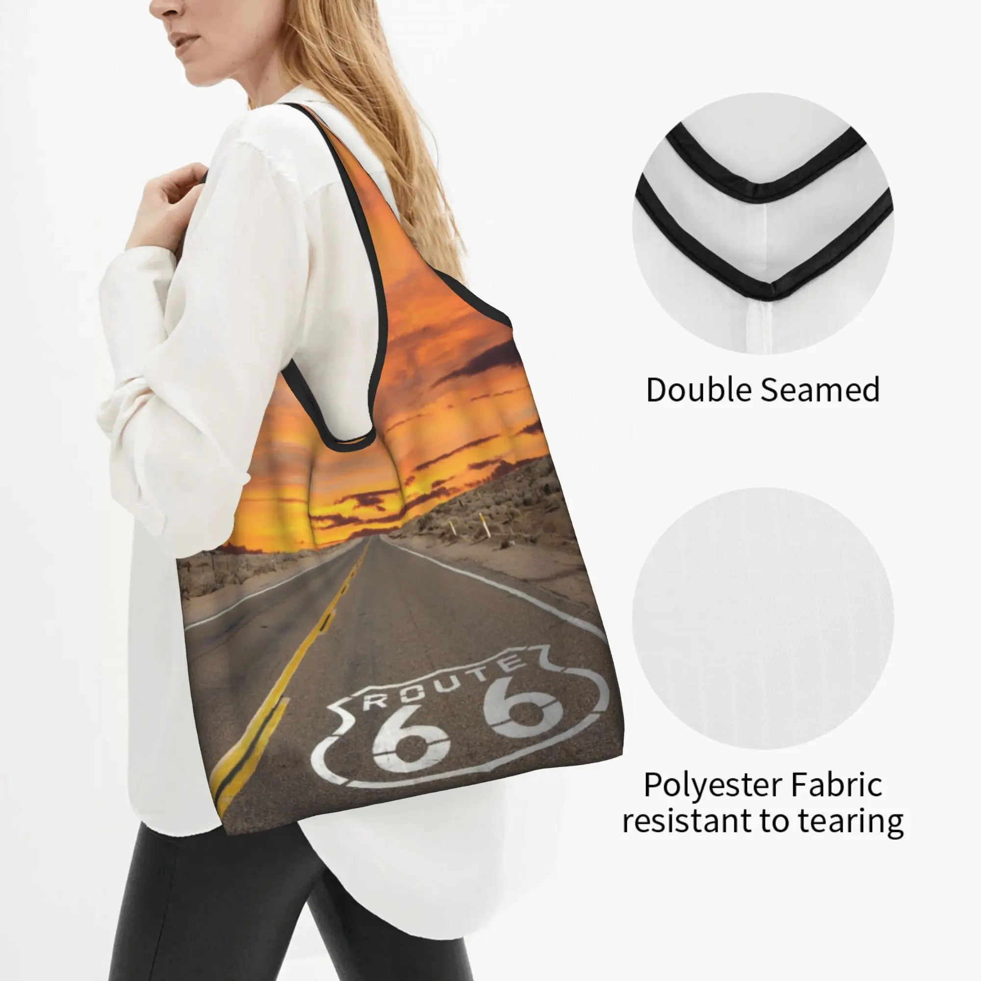 Route 66 Grocery Shopping Tote Bags Women Fashion USA Highways Shoulder Shopper Bags Big Capacity Handbag