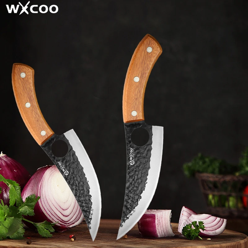 WXCOO 5.7'' Stainless Steel Boning knife BBQ Butcher Knife Meat Cutting Beef Slicing Hand Forged Kitchen Knife Wooden Handle
