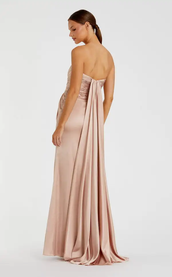 Personalizado Simple Charmeuse entrecruzado plisado drapeado A-line vestidos largos sin tirantes vestidos de ocasión a medida Casual de alta calidad