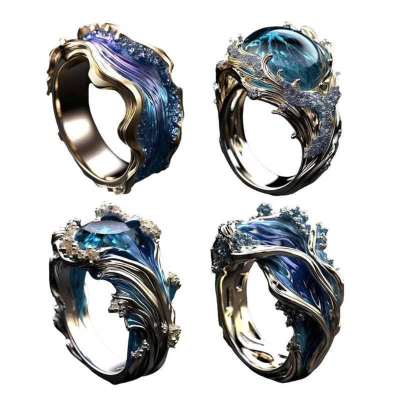 Ocean Wave Rings Friendship Rings Women Fashion Accessory Finger Jewelry Sea Ring Resin Alloy Rings for Various Occasion