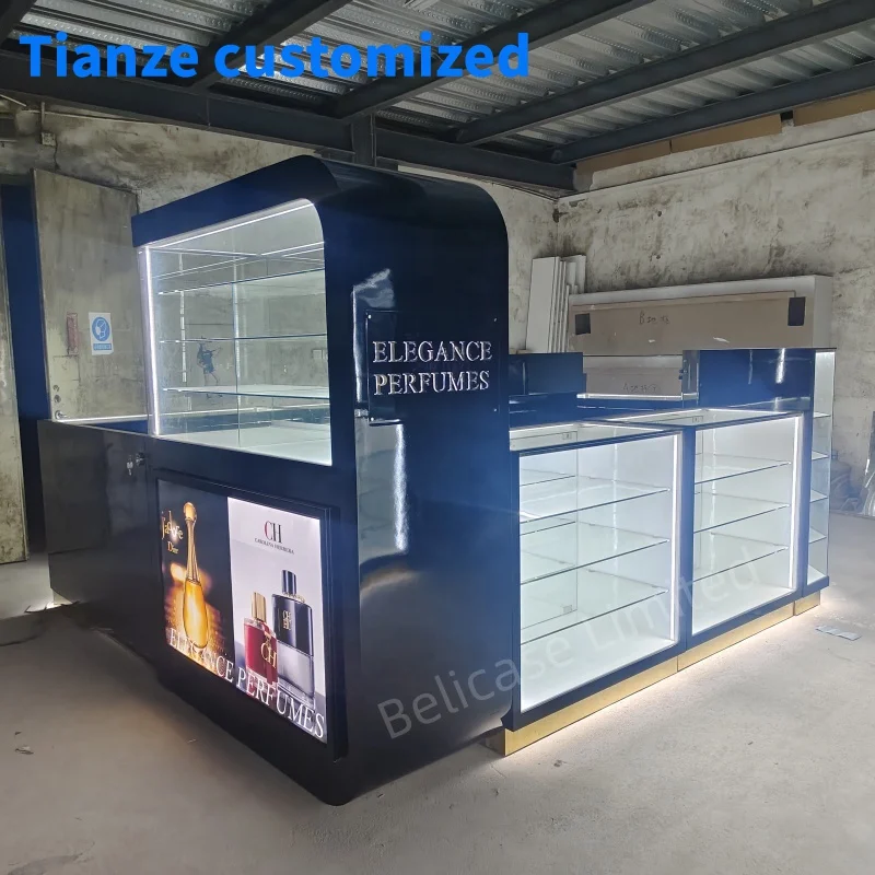 (Customized) luxury shopping center perfume kiosk Department jewelry perfume display cabinet with LED light