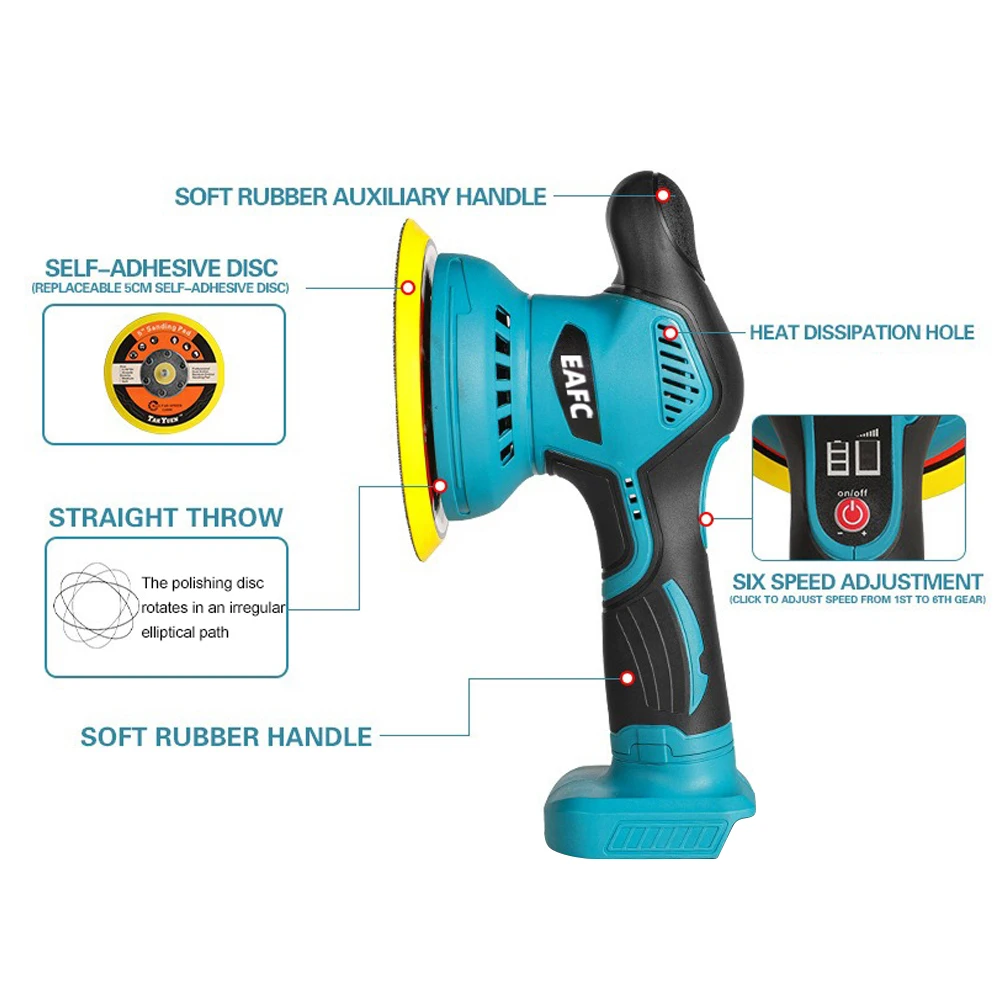 5500RPM Cordless Polisher 6 Gears Rechargeable Car Polishing Machine Electric Rotary Tool For Makita 21V Battery (No Battery)