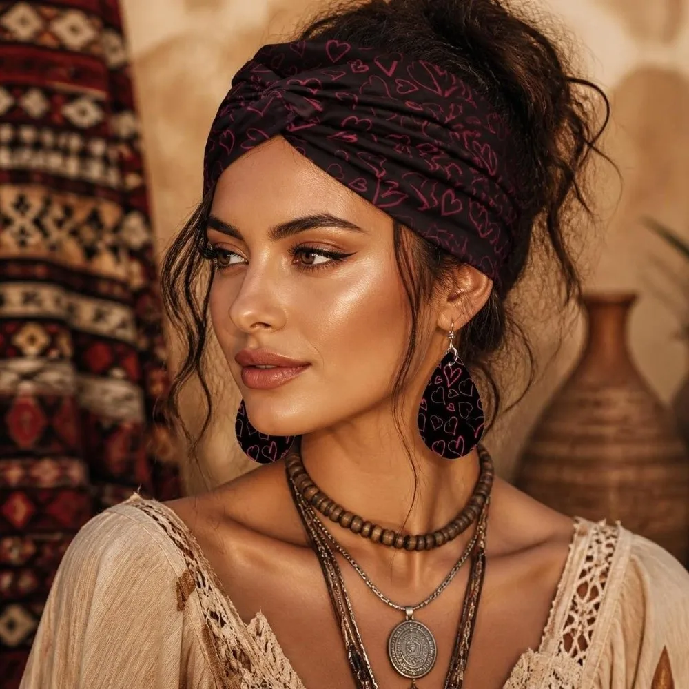 3pcs Ankara Print Twist Headband Earrings Set Boho Kente Women's Hairband Set Hair Tie Cross Women's Earrings Set Daily Use