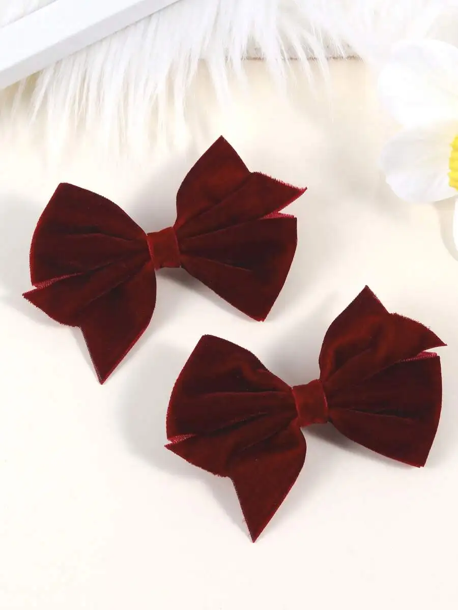 

2pcs Burgundy Velvet Bow Hair Clips, Minimalist Decorative Hair Clips For Teenage Girls