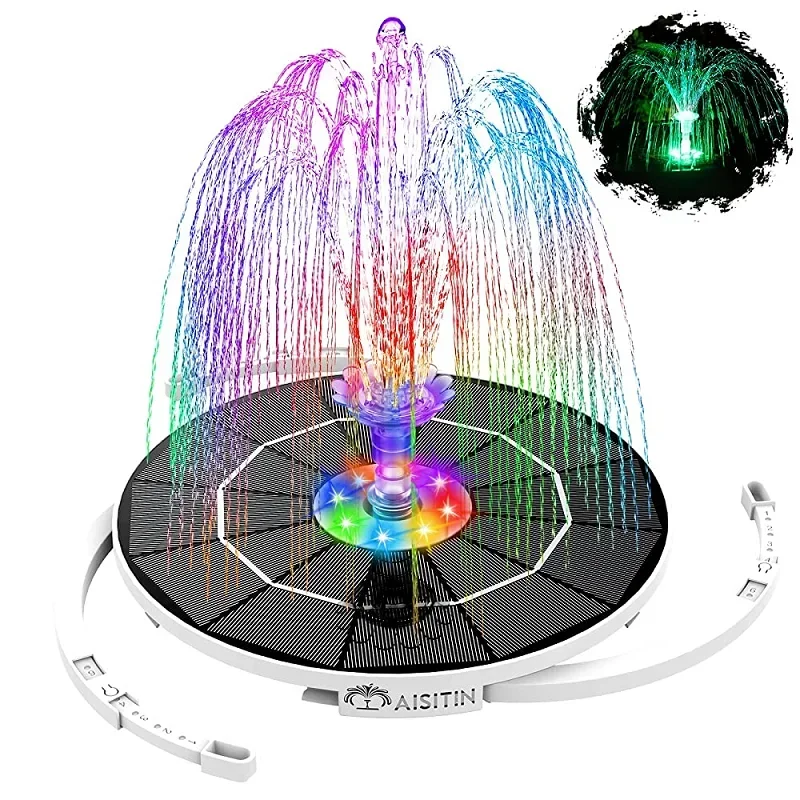 AISITIN Solar Fountain Pump,with 6Nozzles and 4ft Water Pipe,Solar Powered Pump for Bird Bath,Pond,Garden and Other Places