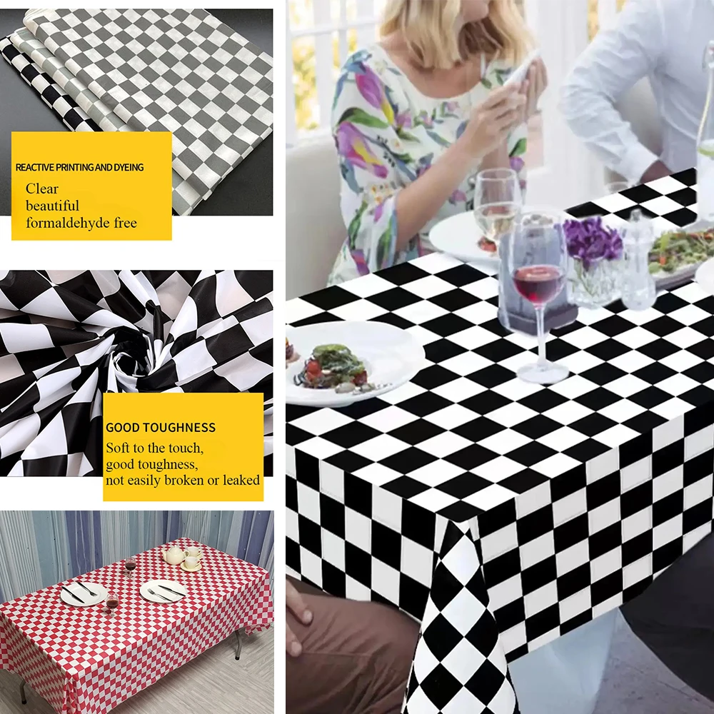 

Disposable Checkerboard Tablecloth Plastic Waterproof Ins Style Racing Party Black and White Grid PEVA Tablecloth Party Decor