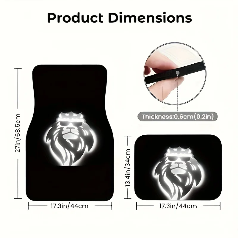 4pcs Glow-in-the-Dark White Lion Car Mats, Cool Lion King Logo, Interior Protection & Easy Cleaning, Universal Fit For Cars, Tru