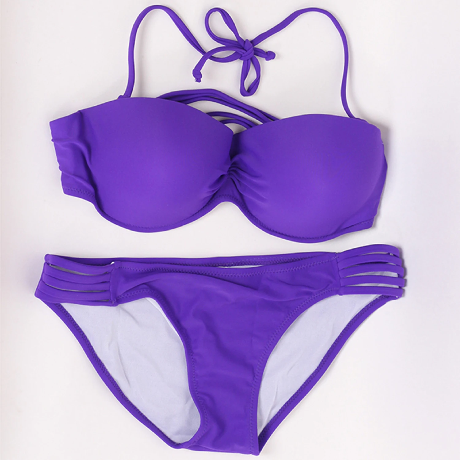 Sexy Bandage Strappy Padded Bandeau Bathing Suits Swimwear Swimsuit Biquini 2 Pieces Bikini Set