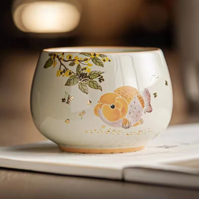 Plant Ash Glaze Goldfish Tea Cup Large Ceramic Tasting Cup Cute Creative Single Master Cup High Aesthetic Kung Fu Tea Drinkware