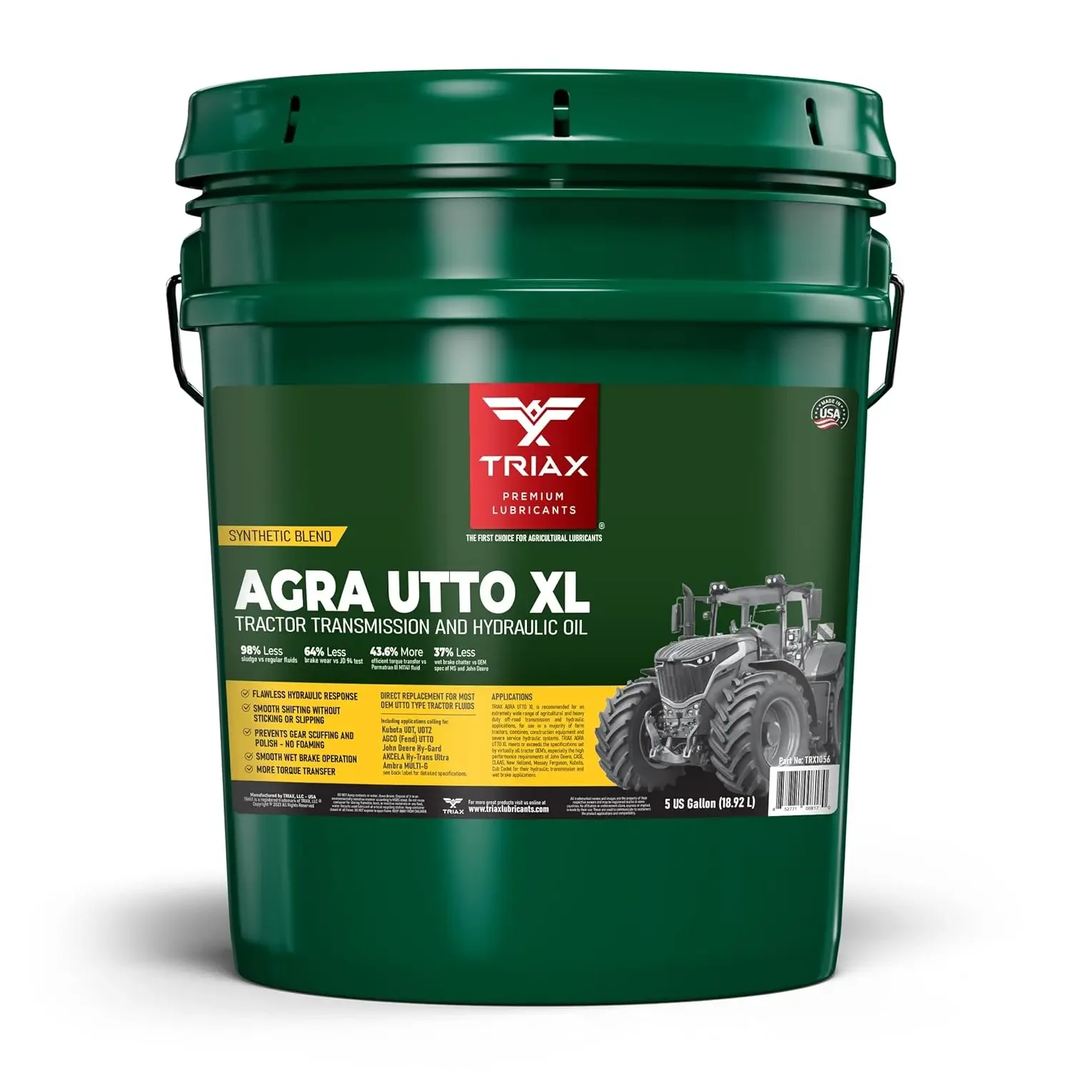 TRIAX Agra UTTO XL Tractor Fluid, Synthetic Blend Tractor Transmission and Hydraulic Oil, 6,000 Hour Life, 50% Less wear, -36 F