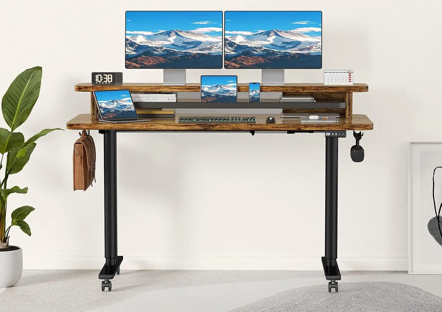 Electric Standing Desk Height Adjustable Sit Stand Desk Monitor Stand Memory Controller Casters Hooks Office 55x24, Customized