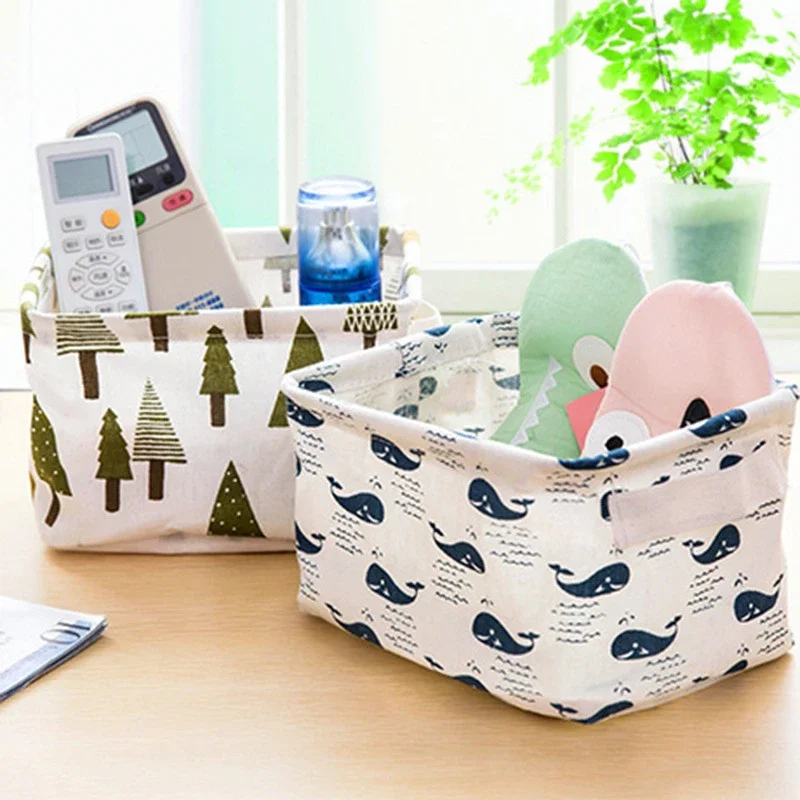 1109 Linen desktop Folding storage box with handle debris basket small cabinet Toy Jewelry Makeup containing basket box