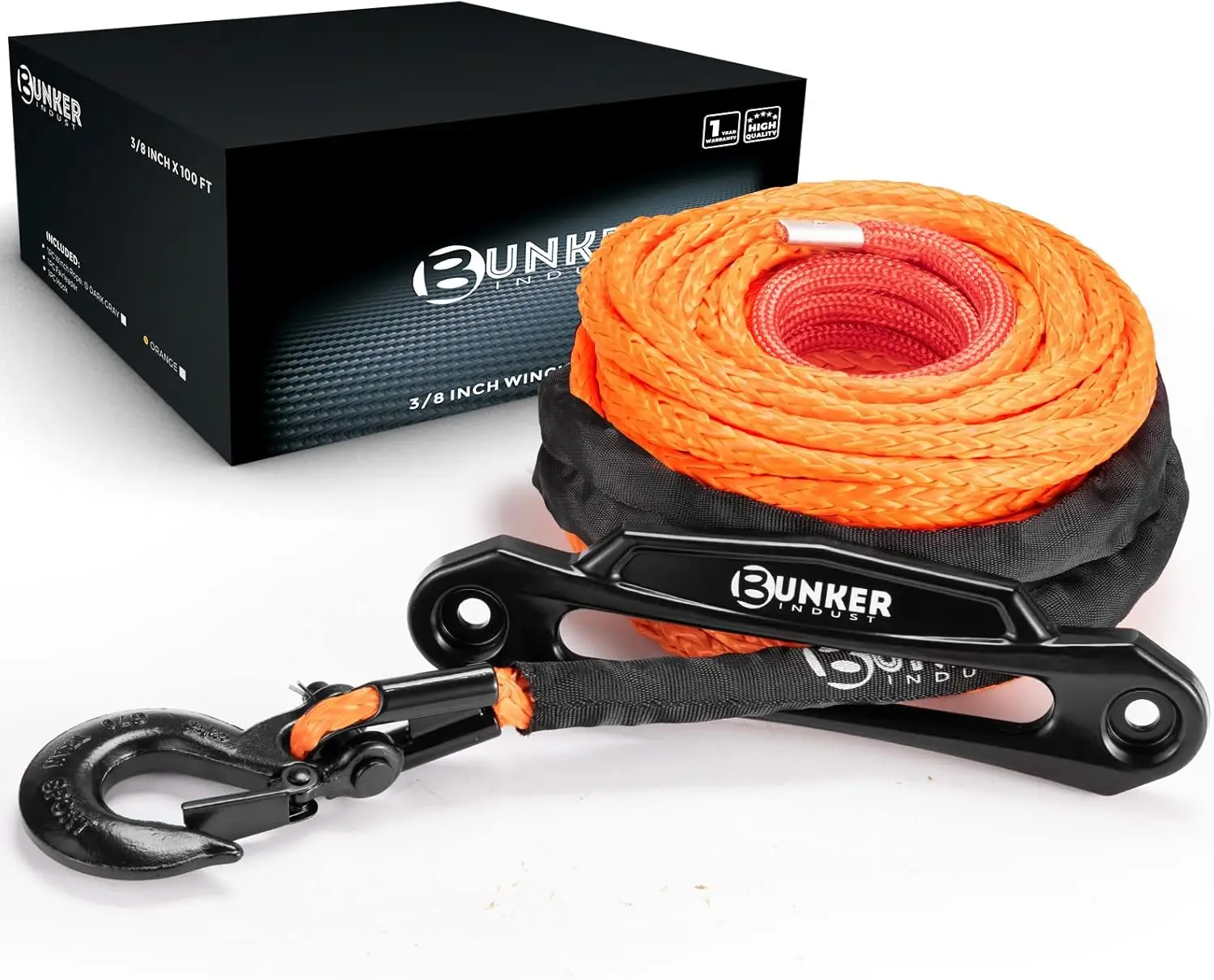 

3/8" x 100' Synthetic Winch Rope Kit with Sleeve, Fairlead & Hook for 4WD Jeep Truck ATV UTV SUV