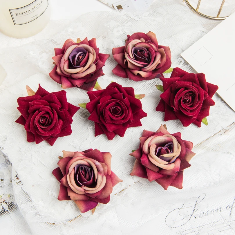 100PCS Artificial Flowers Wedding Decor Valentine\'sDay Wreaths Silk Roses Head Wholesale Bridal Accessories Clearance Home Decor