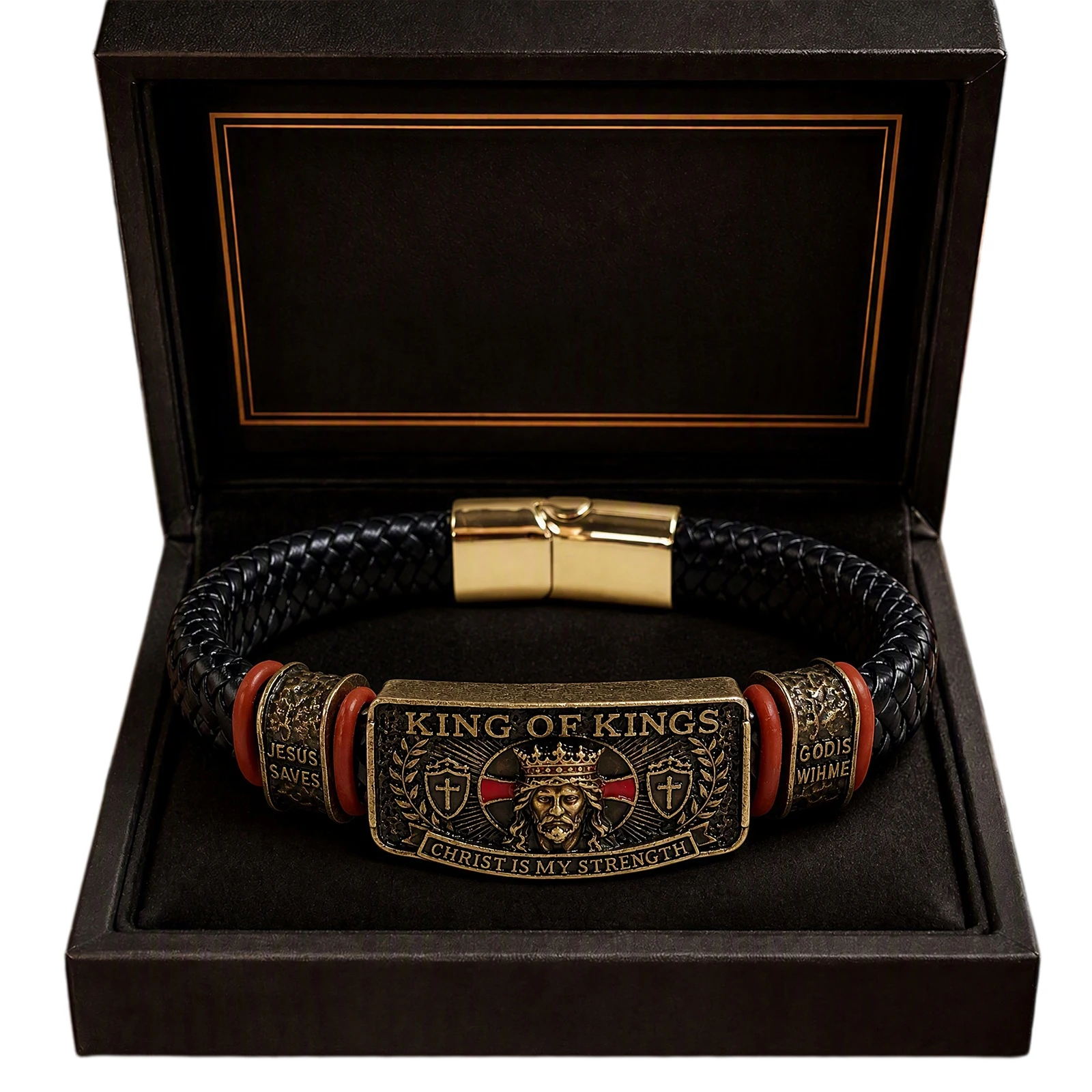 Decorative Faith Bracelet PU Leather Adjustable Christian Wristband Religious Inspirational Wristband Gift for Men Husband Dad