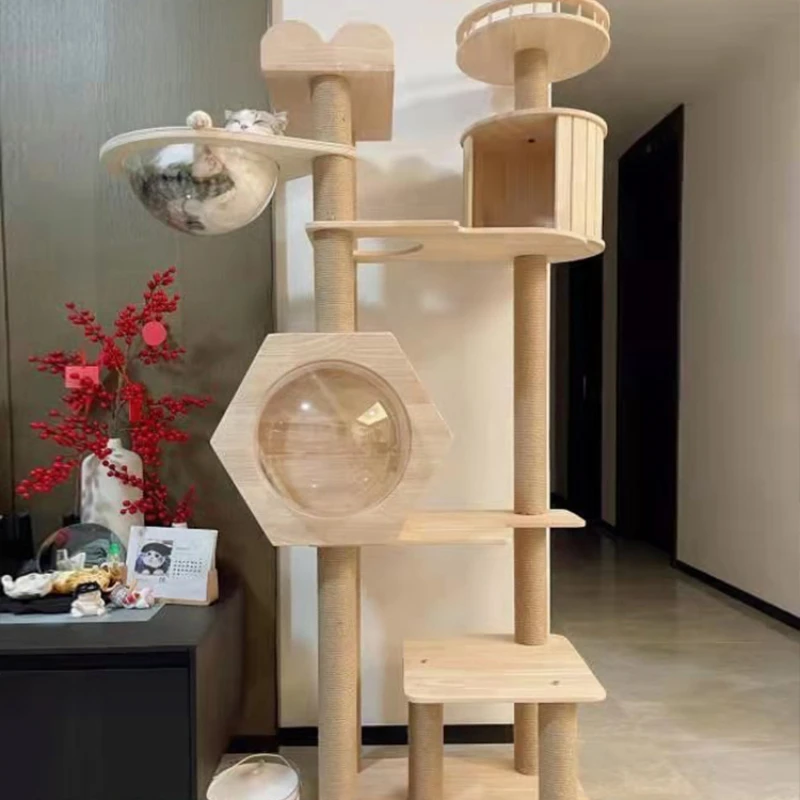 All-solid wood cat crawler cat rack large luxury cat nest integrated hemp rope