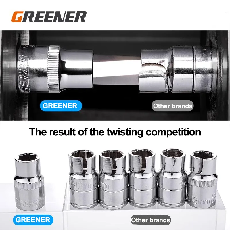 GREENERY Greene CR-V Ratelsleutel 1/2 "3/8" 1/4 "Wrench Tool Set Dopsleutel Chroomstaal Vanadium Professionele Auto Reparatie Tool