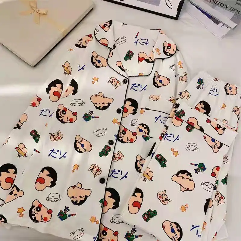 New Cute Anime Crayon Shin Chans Loose Sleepwear Women\'s Spring and Autumn New Style Long Sleeved Pants Bandai Cartoon Pajamas
