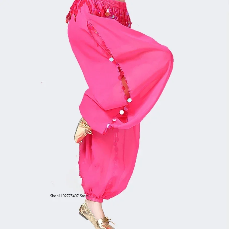 กางเกงเต้นระบำหน้าท้องสไตล์โอเรียนทัล  กางเกงฮาเร็มสำหรับเต้นระบำหน้าท้อง  ชุดเต้นระบำชนเผ่าอินเดีย  กางเกงบลูมเมอร์แบบมันวาว  ชุดสำหรับงานเทศกาล