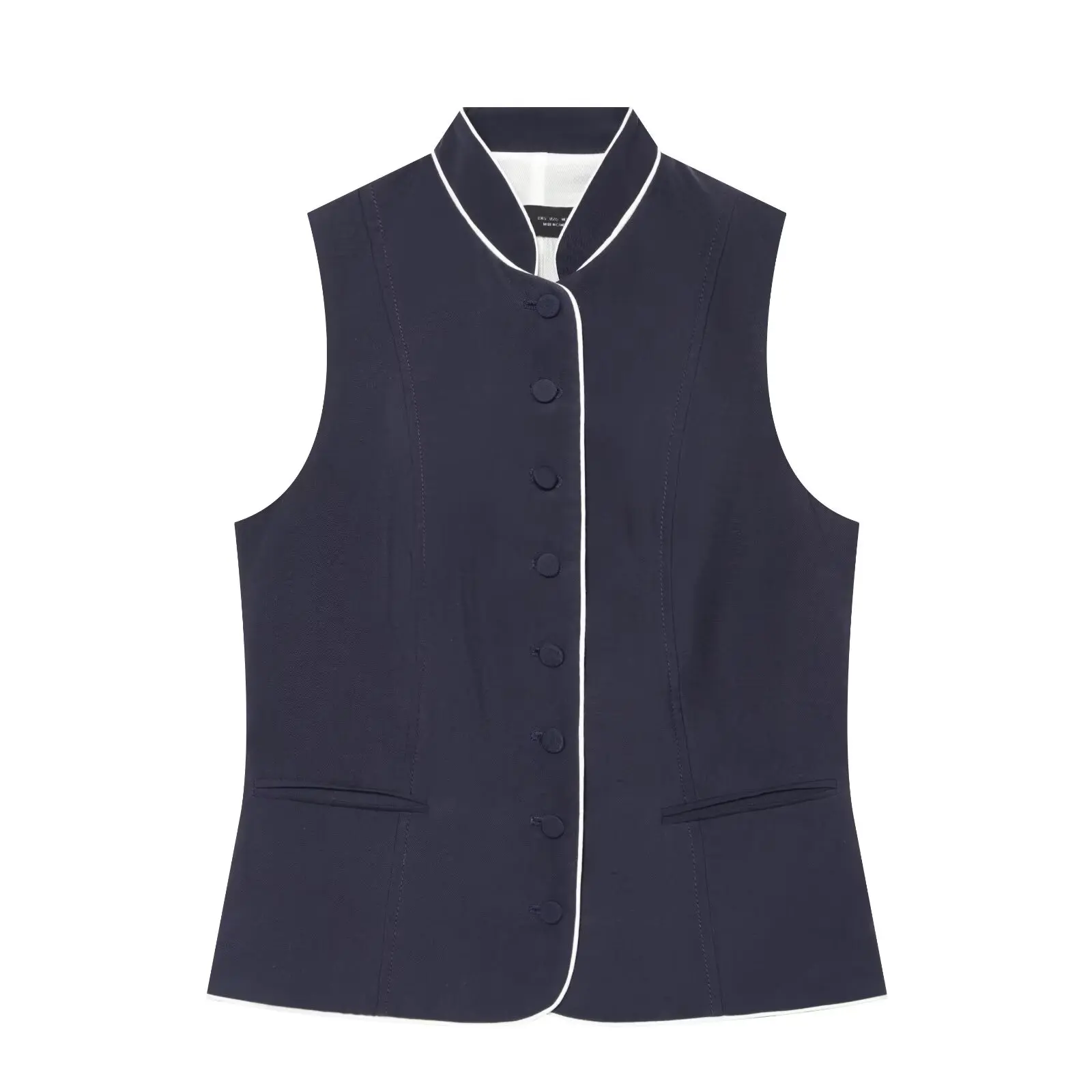 Summer New ZR Women's Fashion Set with Collar Vest And Color Block Pants Regular Sleeveless Autumn Spring Summer Seasonal Use
