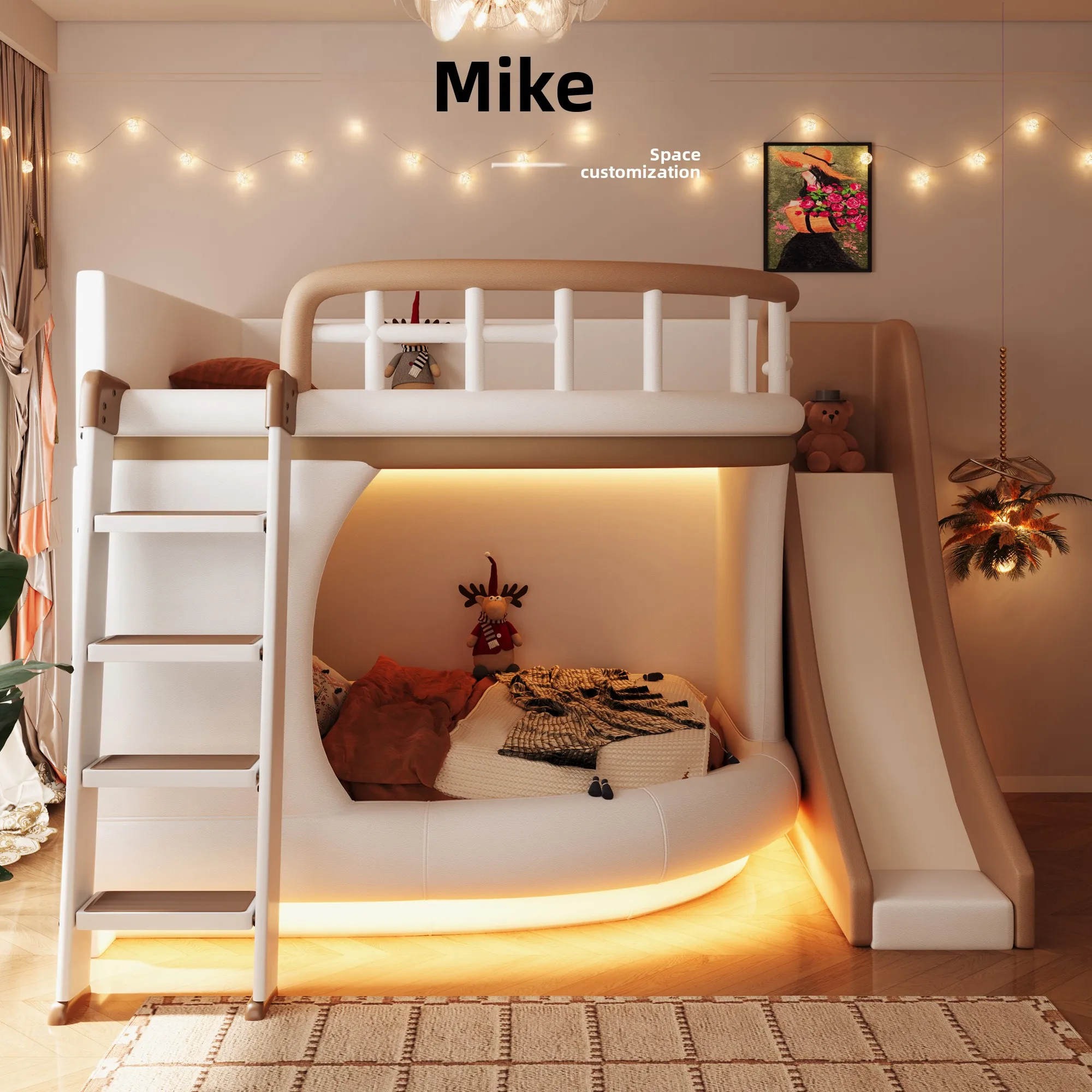 2026 new B & B double children's bed high and low bunk small apartment mother and child soft bag leather bed