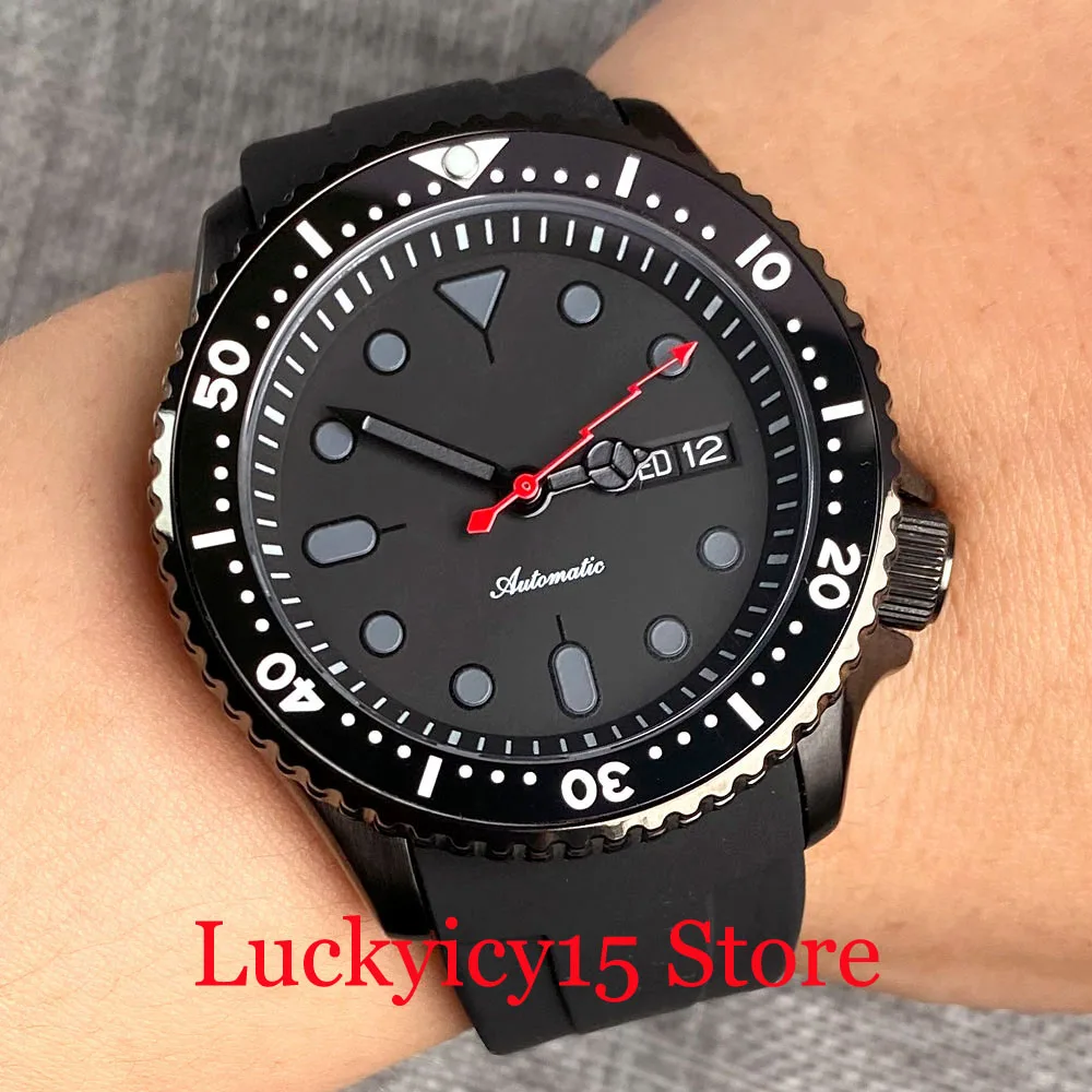 

Diver 20bar Waterproof Tandorio 41MM Black PVD Watch Black Dial Automatic NH36A Men's Watch Sapphire Glass Rubber Strap