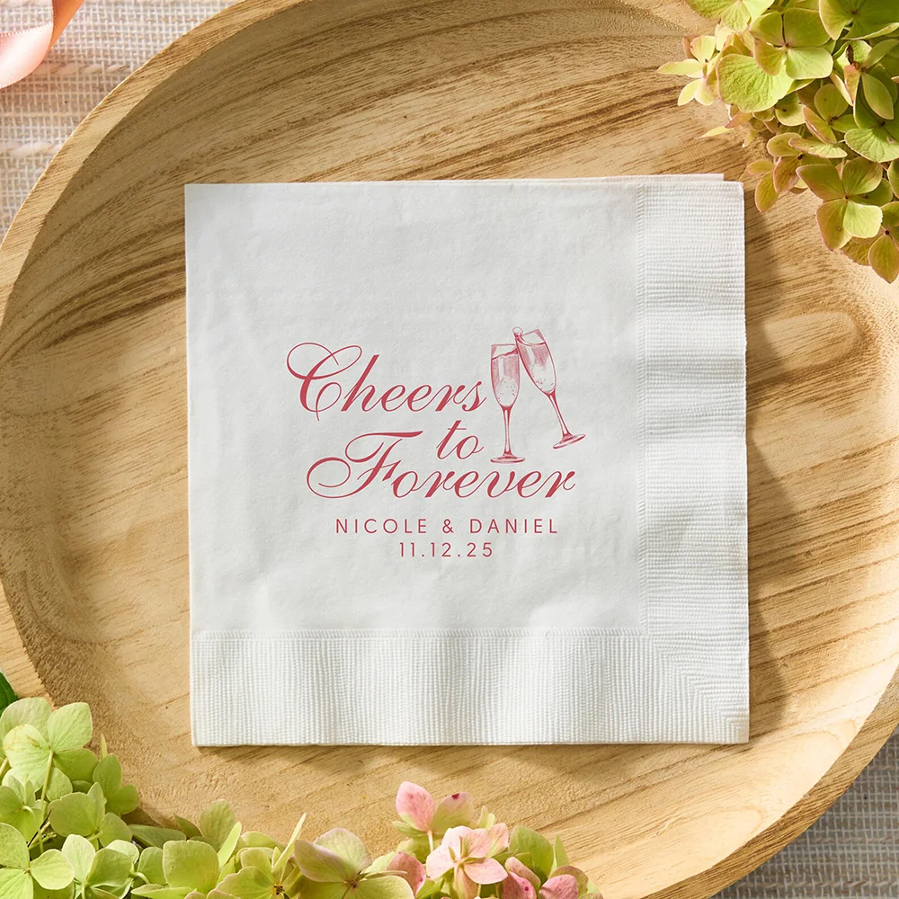 

50pcs Personalized Engagement Party Napkins Monogram Wedding Reception Cocktail Decoration Napkins Rehearsal Dinner White Napkin