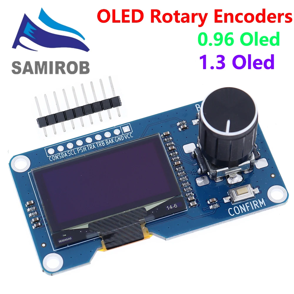 SAMIROB 0.96/1.3 inch White/Blue oled display screen combined with EC11 rotary encoder module IIC interface for arduino