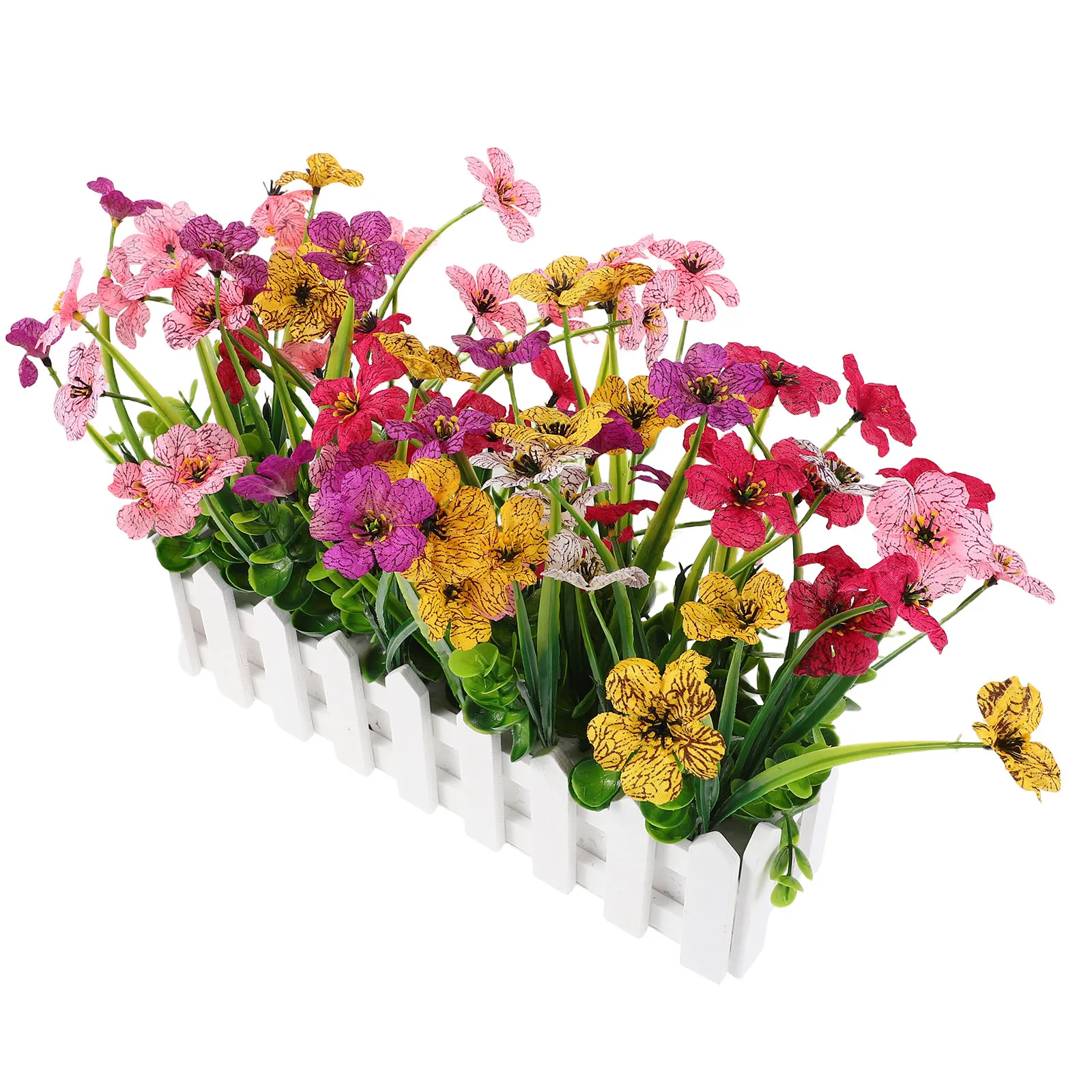 

Realistic Artificial Flowers For Outdoor: Faux Violet In Wood Picket Fence Pot Fade Resistant Fake Potted Plants For Garden