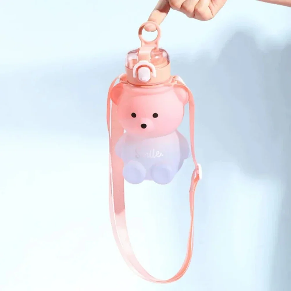 Large Capacity Water Bottle 800ml Portable Backpack Kettle Mug With Straw Kids Cartoon Bear Plastic Sippy Cup Drink Container