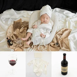 Newborn Bathrobe Photo Outfit Bath Towel Hat 4pcs/Set White Baby Hooded Robe With Belt Baby Photo Shoot Props Studio Accessories